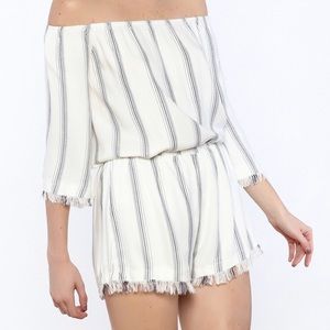Ebby & I Striped Off Shoulder Mini Romper Size S